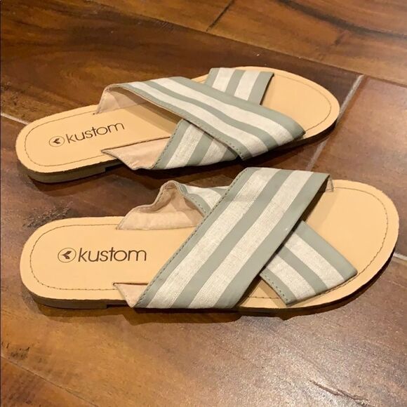 Gray stripe kustom slides sandals shoes - Picture 3 of 8